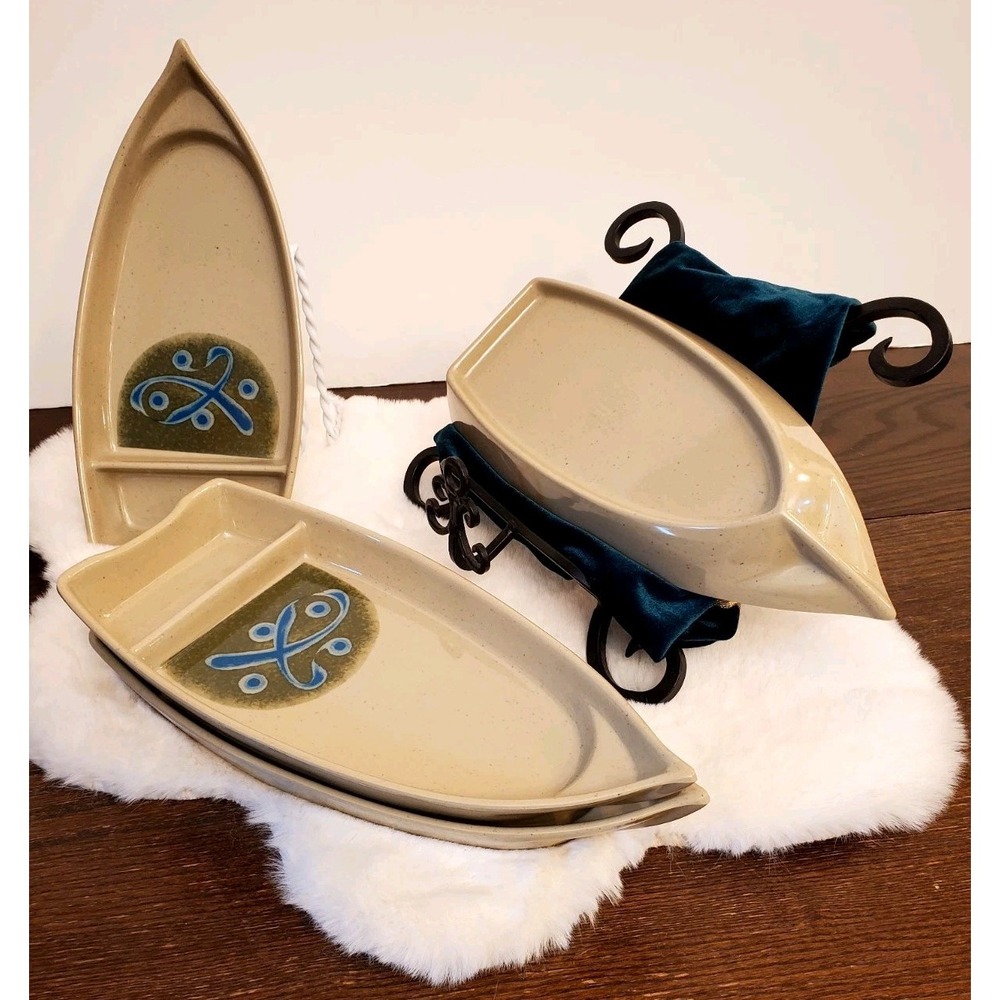 Melamine Boat Sushi Plates 12" Two Compartment Taiwan Asian Serving 4 Trays Set